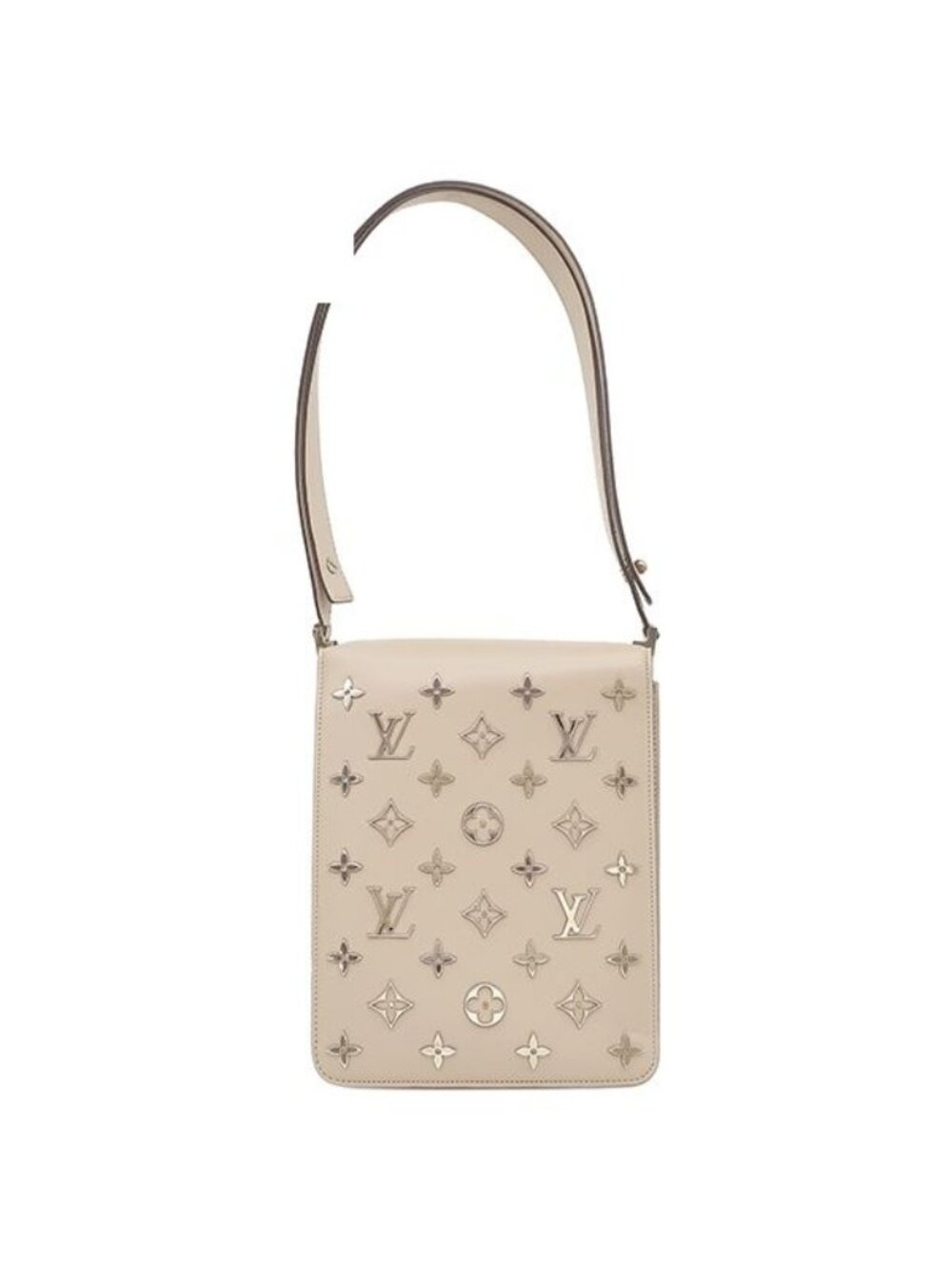 Louis Vuitton Shoulder Bag Caviar Leather Beige Silver with Mirror